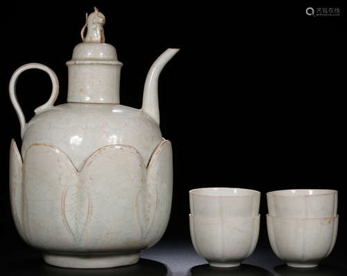 SET OF HUTIAN YAO WHITE GLAZE TEA POT&CUPS