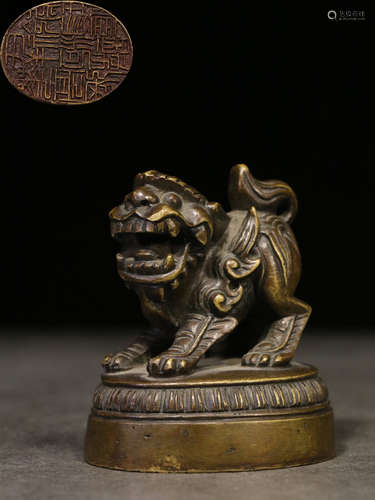 A COPPER SEAL SHAPED WITH BEAST