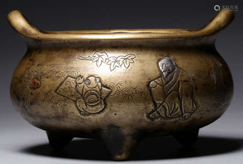 A COPPER CENSER CARVED WITH STORY PATTERN