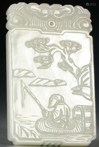 A HETIAN JADE TABLET CARVED WITH STORY PATTERN