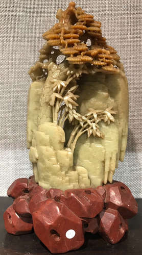 A SHOUSHAN STONE ORNAMENT CARVED WITH LANDSCAPE