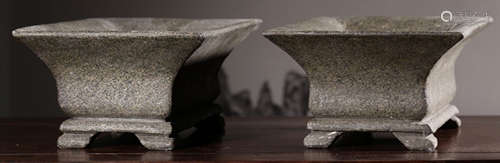 PAIR OF STONE POTS