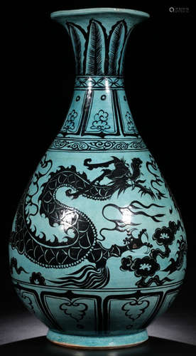 A CIZHOU YAO BLACK&GREEN GLAZE VASE WITH DRAGON PATTERN