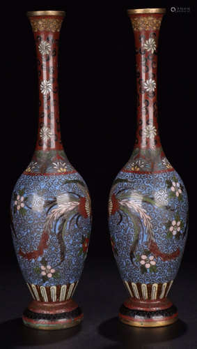 PAIR OF CLOISONNE INCENSE HOLDER WITH PHOENIX PATTERN