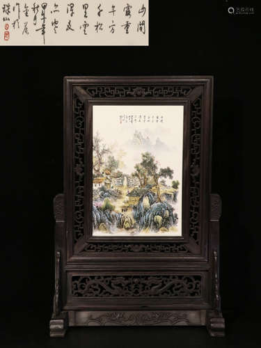 A LANDSCAPE PATTERN PORCELAIN BOARD WITH FRAME