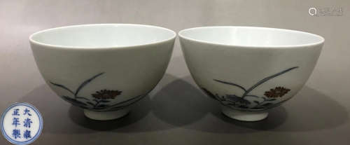 PAIR OF DOUCAI GLAZE BOWL WITH FLOWER PATTERN