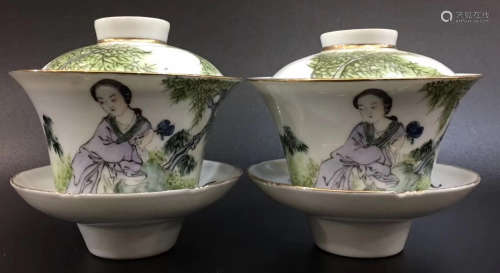 PAIR OF FAMILLE ROSE GLAZE CUP PAINTED WITH FIGURE PATTERN