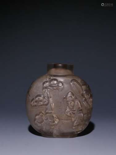 A Chinese Crystal Snuff Bottle Of Story Carving