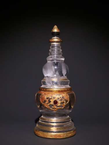 A Chinese Crystal Pagoda With Gilding