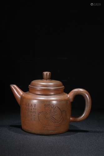 A Chinese Zisha Teapot Of Story Carving