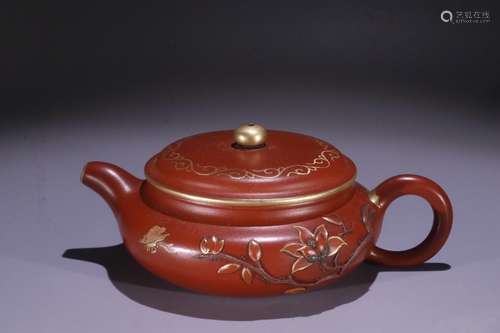 A Chinese Zisha Teapot With Golden Painting