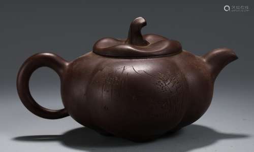 A Chinese Zisha Teapot With Floral&Poetry Carving