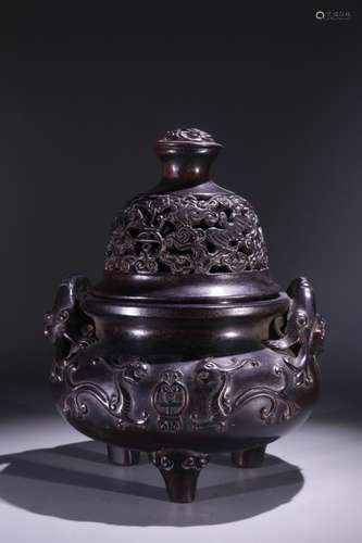 A Chinese Rosewood Censer With 