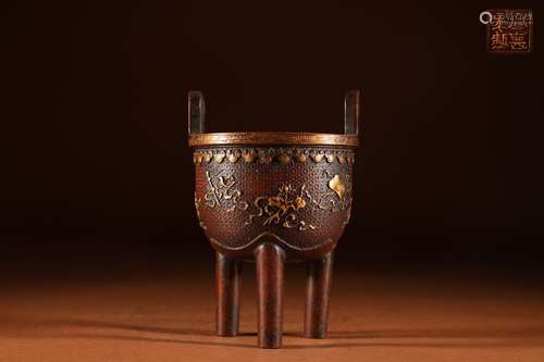 A Chinese Bronze Censer With Gilding Pattern