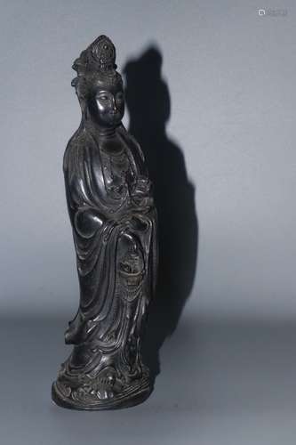 A Chinese Rosewood Guanyin Shaped Statue