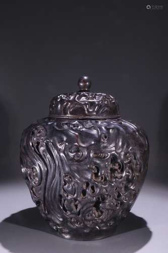 A Chinese Rosewood Tea Jar With Cover