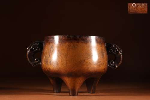 A Chinese Bronze Censer With Silver Beast Pattern