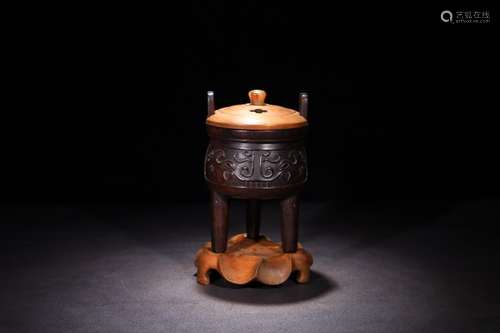 A Chinese Rosewood Tripod Censer