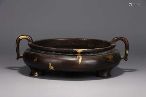 A Chinese Bronze Censer With Gilding