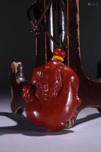 A Chinese South Red Agate Pendant Of Beast