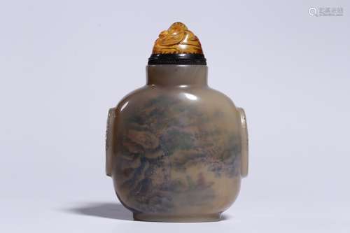 A Chinese Agate Snuff Bottle Of Landscape Painting