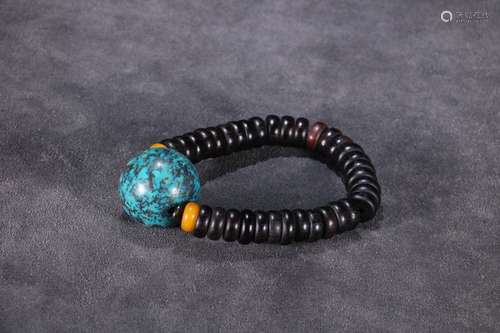 A Chinese Rosewood Bracelet With Turquoise Stone