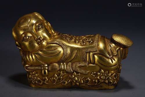 A Chinese Gilt Silver Pillow Of Figure Shaped