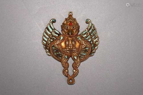 A Chinese Gilt Bronze Ornament Embeded Turquoise Stone