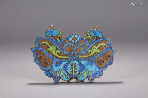 A Chinese Gilt Silver Enameling Blue Sachet Of Butterflies Carving