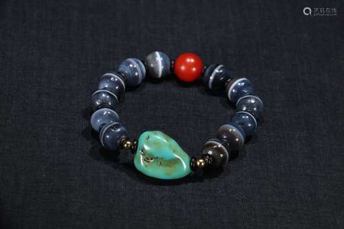 A Chinese Dzi Bracelet With Ruby&Turquoise Stone