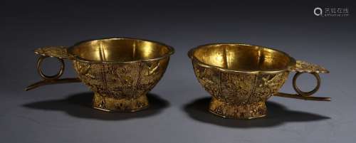 Pair Of Chinese Gilt Silver Cups