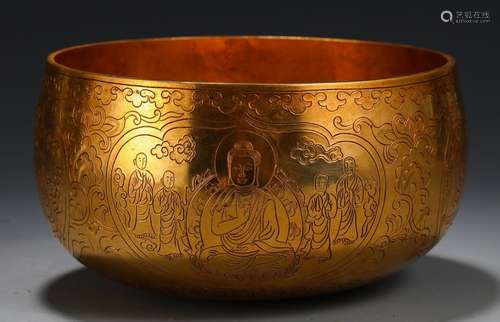 A Chinese Gilt Bronze Container With Carving