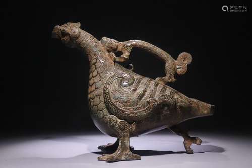 A Chinese Bronze Ware Phoenix Shaped Vessel