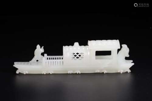 A Chinese Hetian Jade Ornament Of Ship Shaped