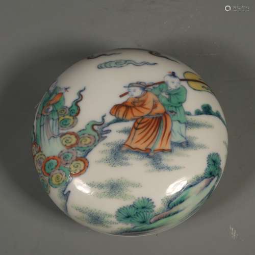 A Chinese Porcelain Doucai Box With Story Painting