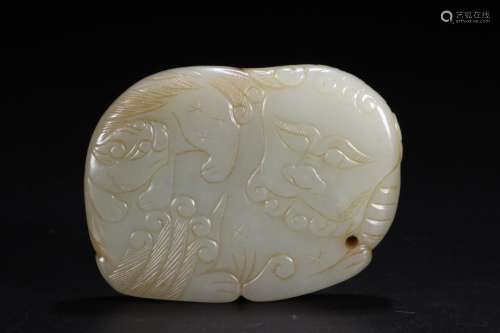 A Chinese Hetian Jade Pendant Of Lion Carving
