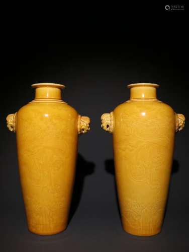 Pair Of Yellow Pear Wood Vases