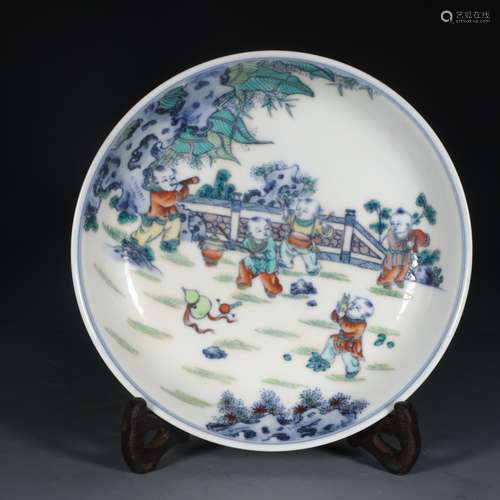 A Chinese Porcelain Doucai Plate With Story Painting