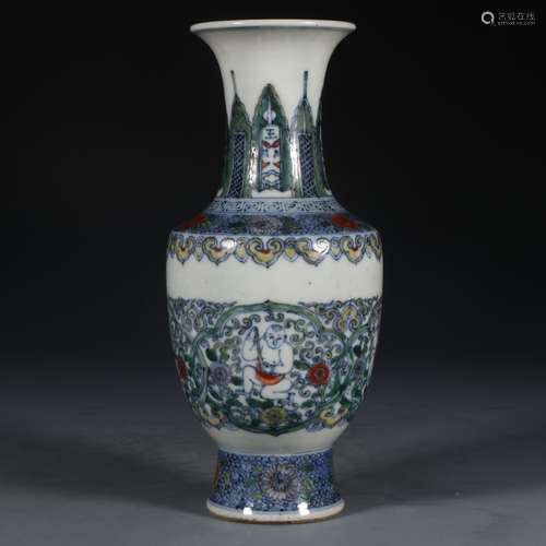 A Chinese Porcelain Doucai Vase Of Story Pattern