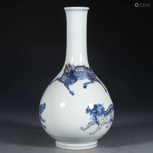 A Chinese Porcelain Blue And White Vase With Underglaze Red Painting