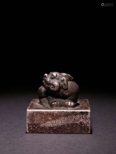 A Chinese Gilt Silver Seal Of Beast Shaped