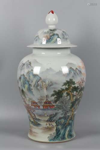 A Chinese Porcelain Famille Rose Jar With Landscape Painting