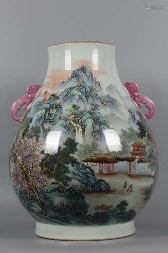 A Chinese Porcelain Famille Rose Zun With Landscape Painting