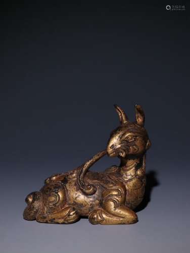 A Chinese Gilt Bronze Ornament Of Goat Shaped