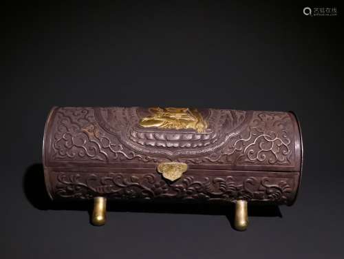 A Chinese Gilt Silver Poetry Carving Box