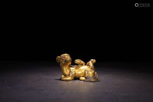 A Chinese Gilt Bronze Ornament Of Beast Shaped