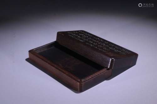 A Chinese Agarwood Box With Poetry Carving