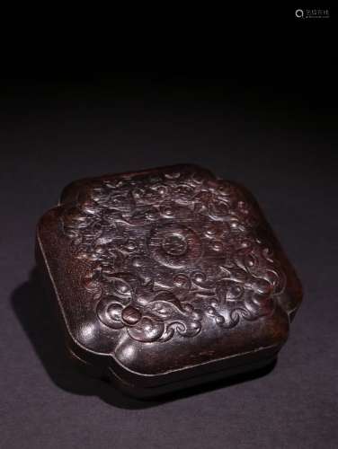 A Chinese Agarwood Box Of Beast Carving With Cover
