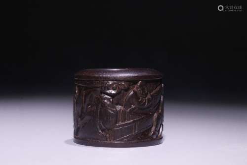 A Chinese Agarwood Thumb Ring Of Story Carving