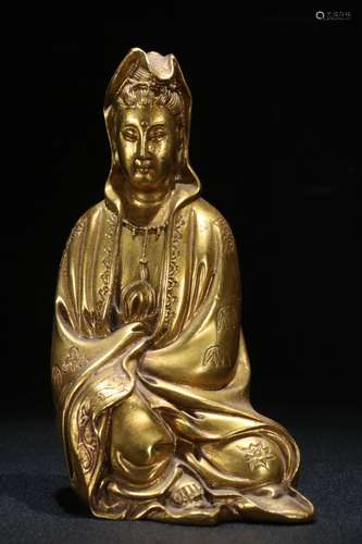 A Chinese Gilt Bronze Guanyin Statue